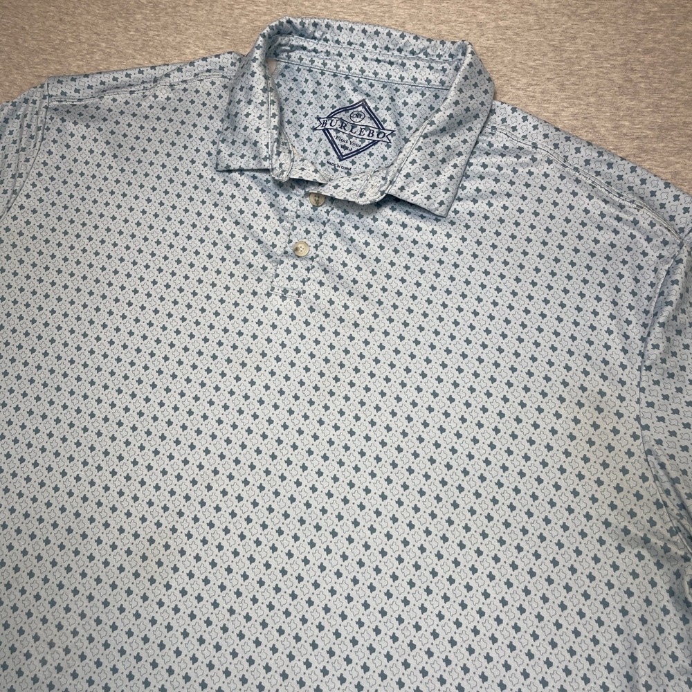 Burlebo Polo Shirt Mens XXL Texas State Map Print Light Blue Performance EUC